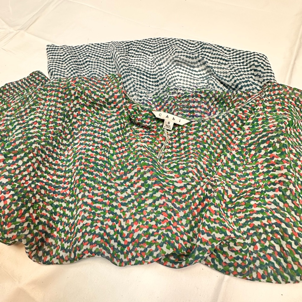 CAbi Sheer Multicolored Dolman Sleeve Top ~ Ties at Waist Ladies Size Small EUC - Picture 11 of 12